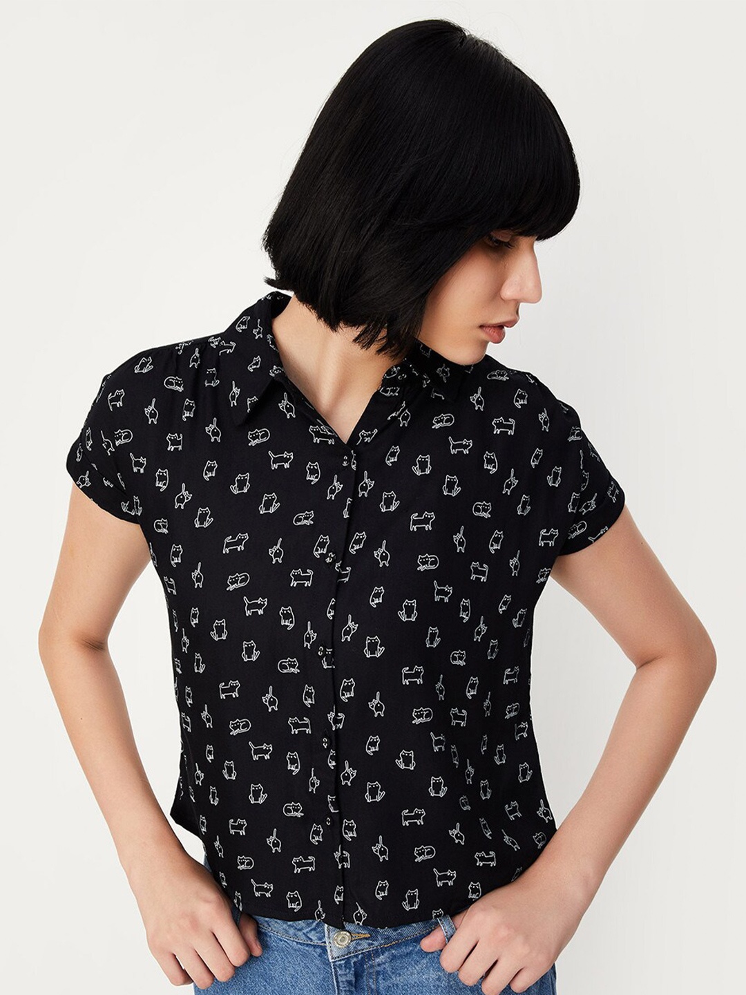 

max Conversational Printed Casual Shirt, Black