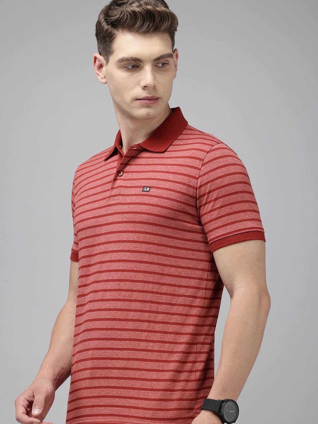 

Arrow Striped Sport Polo Collar T-shirt, Red