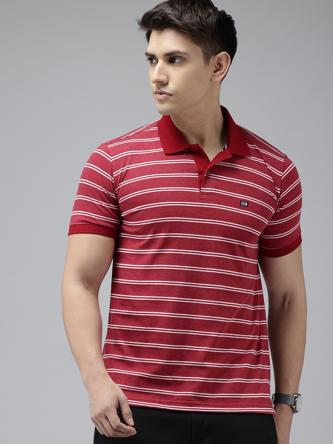 

Arrow Striped Polo Collar T-shirt, Red