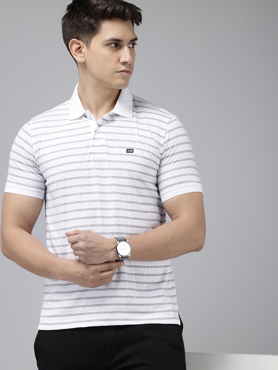 

Arrow Striped Polo Collar T-shirt, White