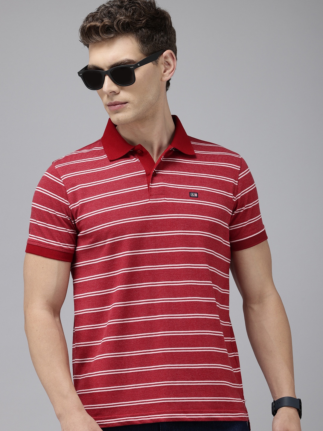 

Arrow Striped Polo Collar T-shirt, Red