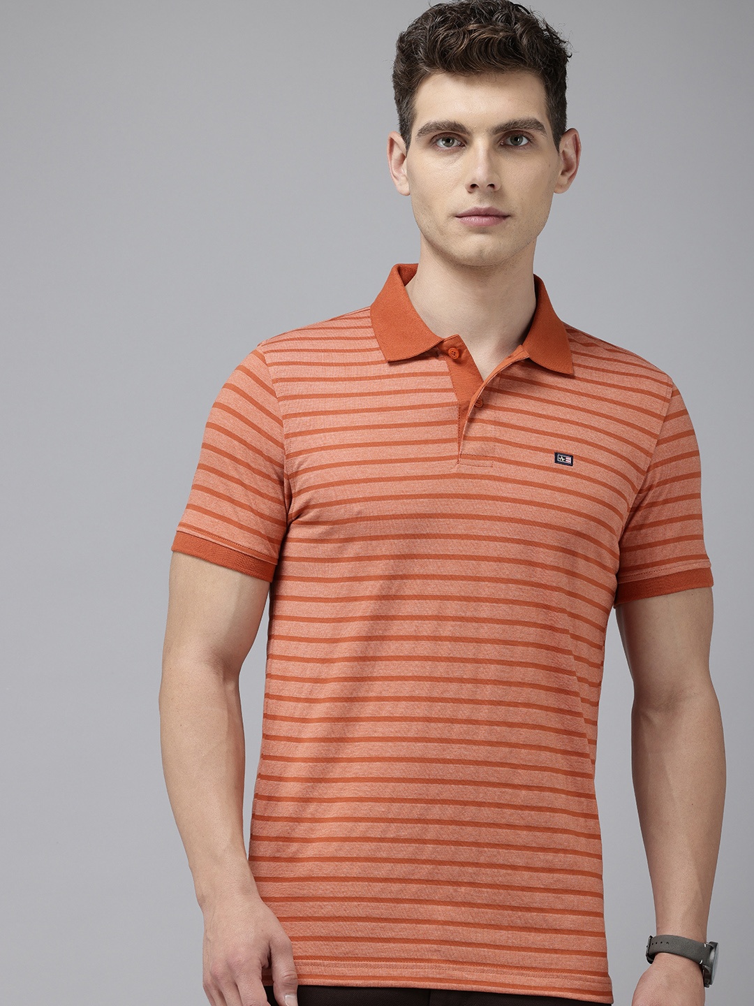 

Arrow Striped Polo Collar T-shirt, Rust