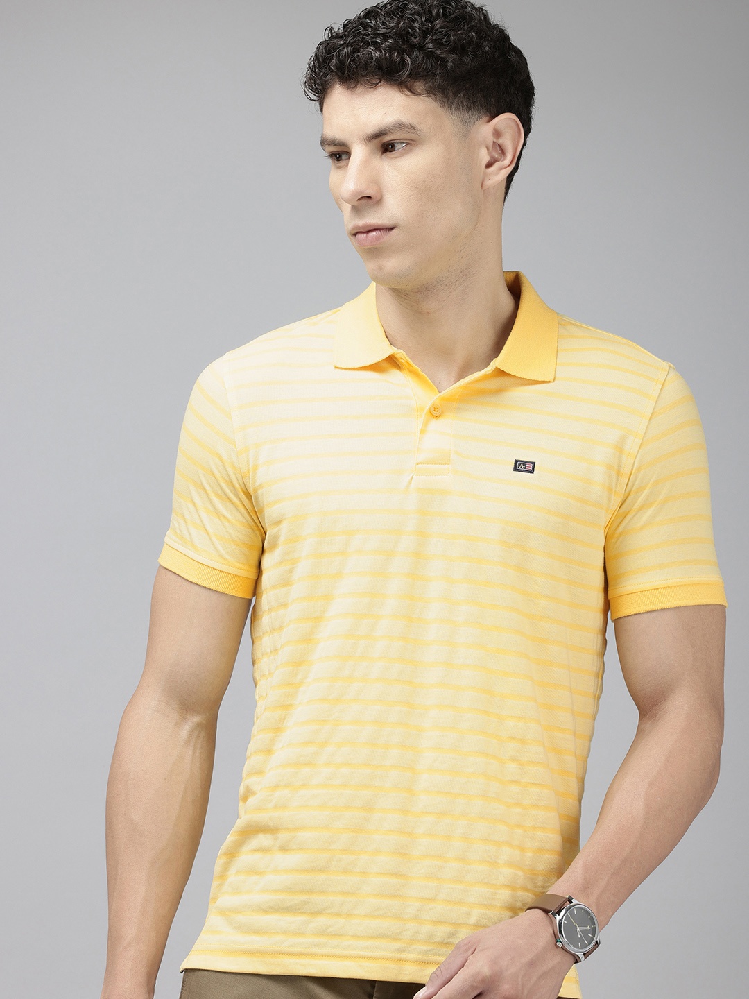 

Arrow Striped Polo Collar T-shirt, Yellow