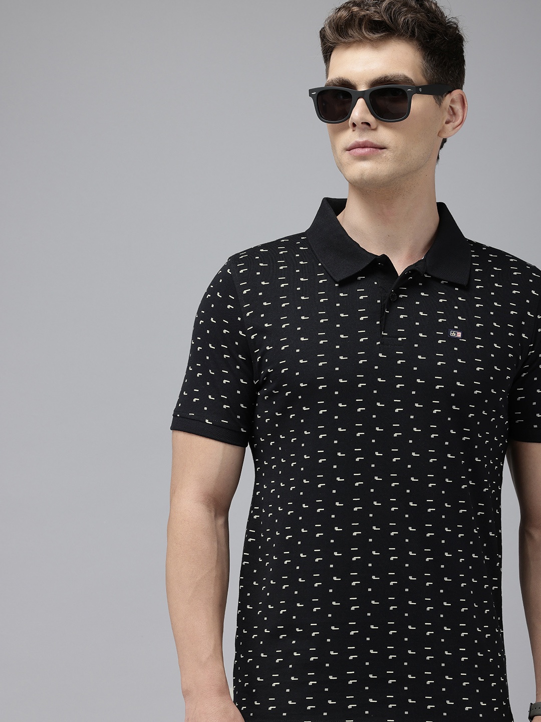 

Arrow Printed Polo Collar Pure Cotton T-shirt, Black
