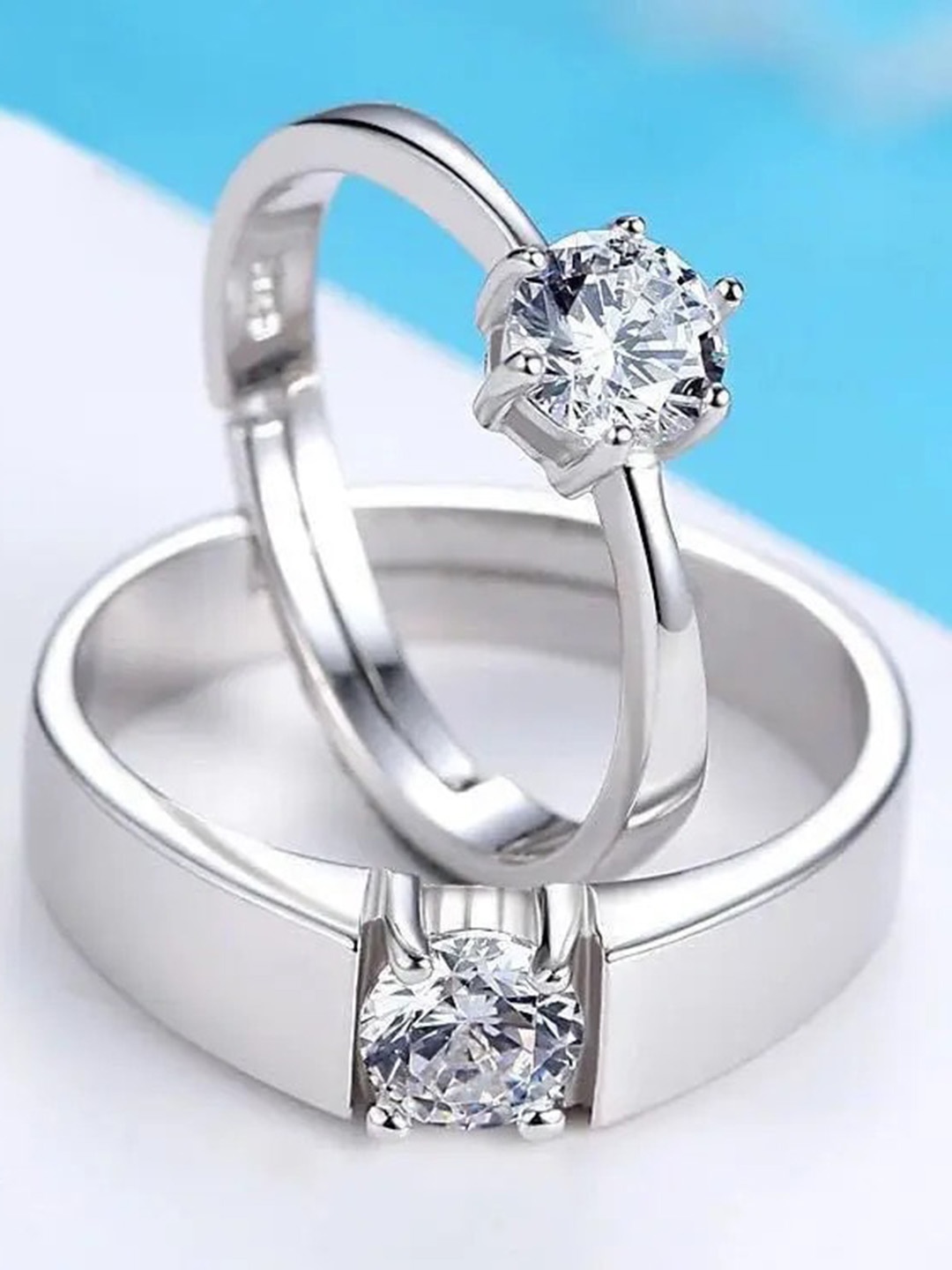 

Vembley Set Of 2 Silver-Plated CZ-Studded Adjustable Finger Ring