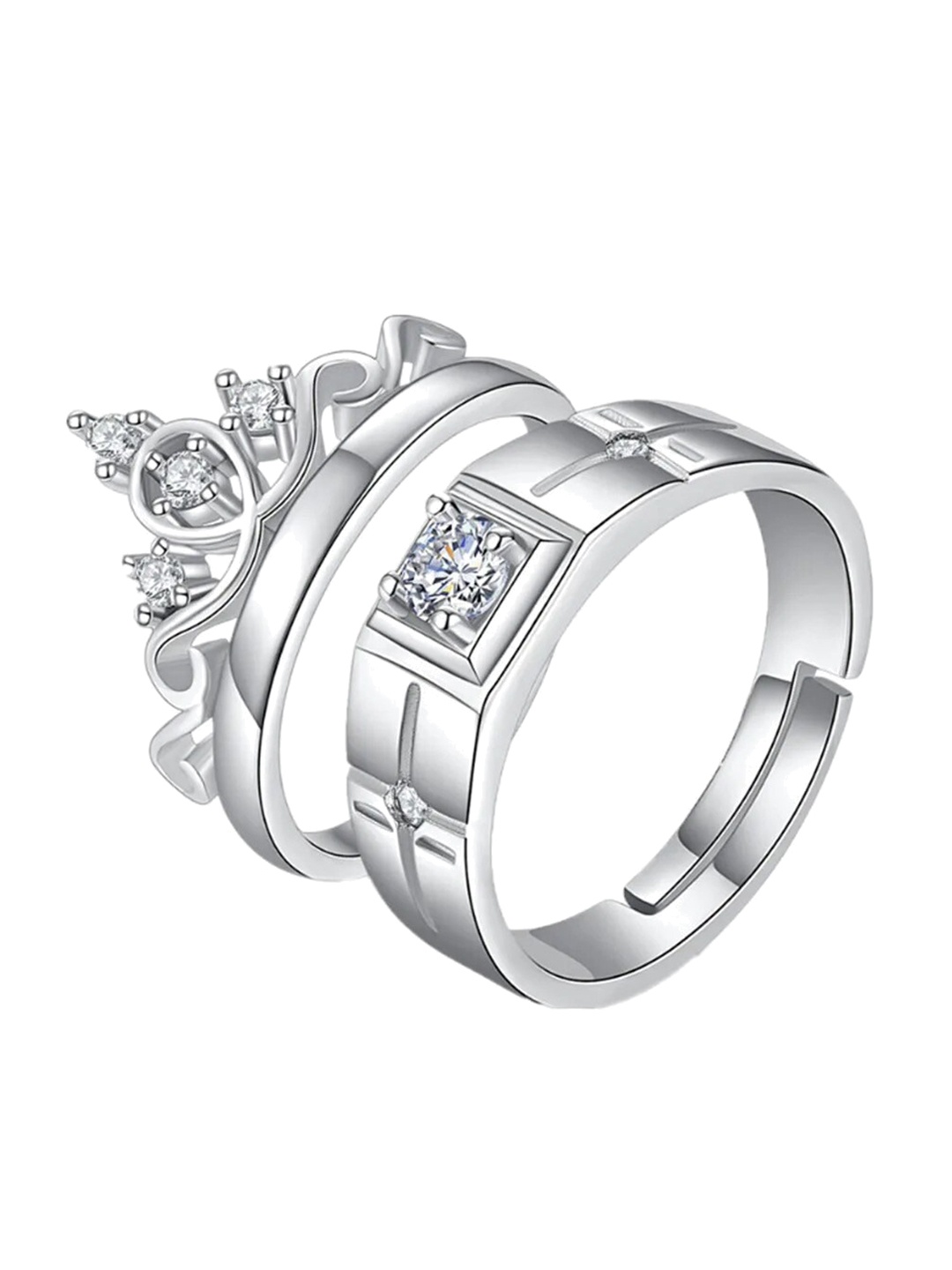 

Vembley Set Of 2 Silver-Plated CZ-Studded Adjustable Finger Ring