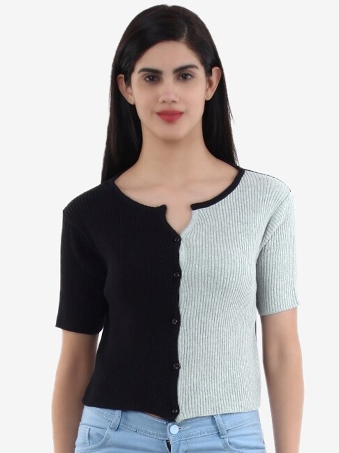 

Chemistry Colourblocked Pure Cotton Top, Black