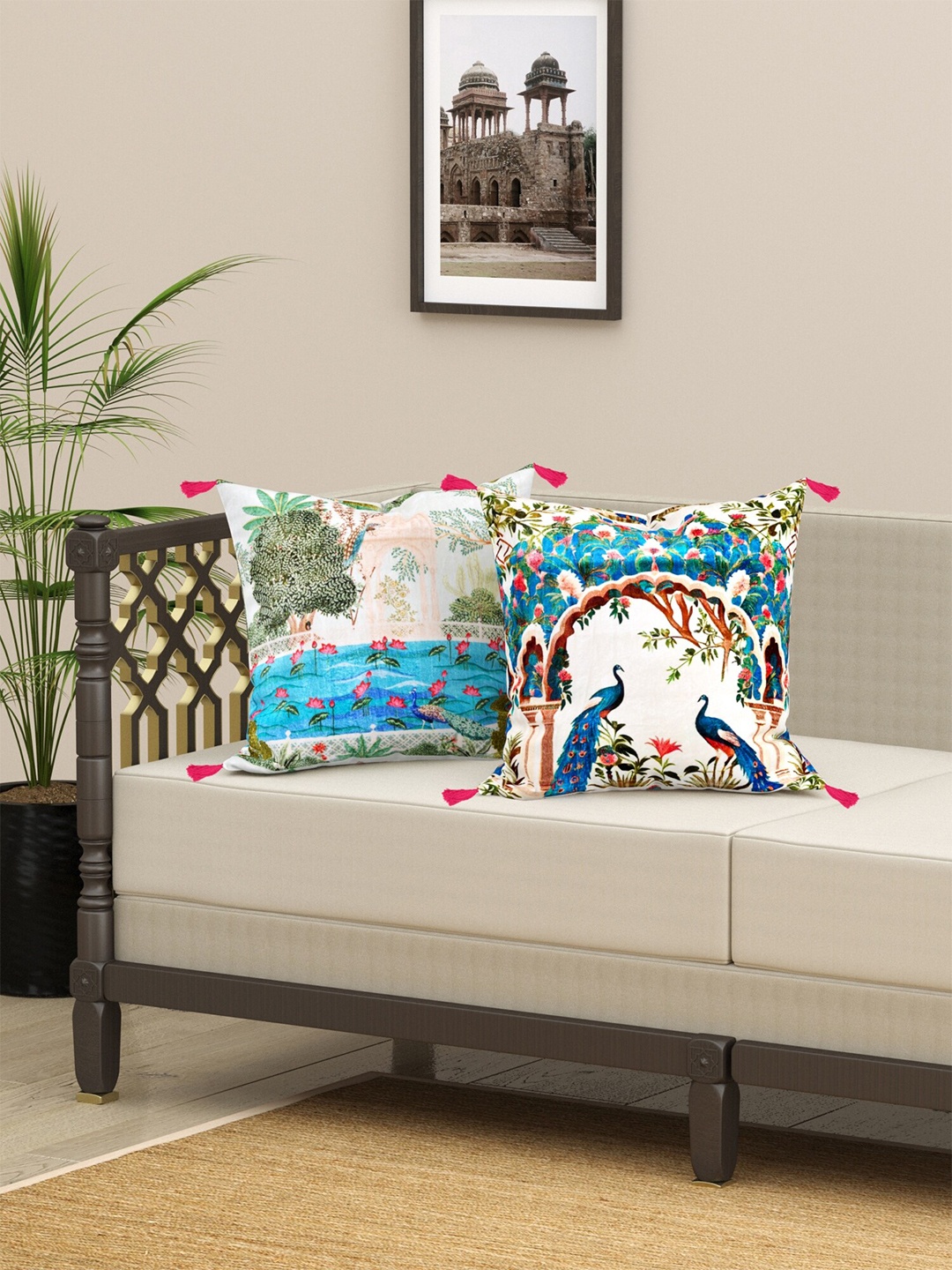

EverHOME White & Blue 2 Pieces Floral Velvet Square Cushion Covers