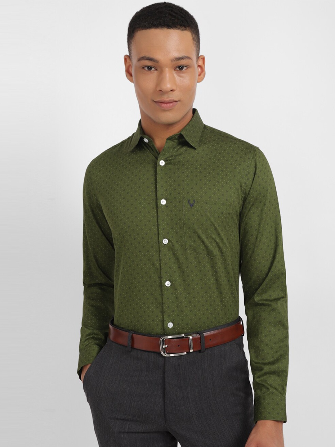 

Allen Solly Slim Fit Geometric Printed Pure Cotton Formal Shirt, Green