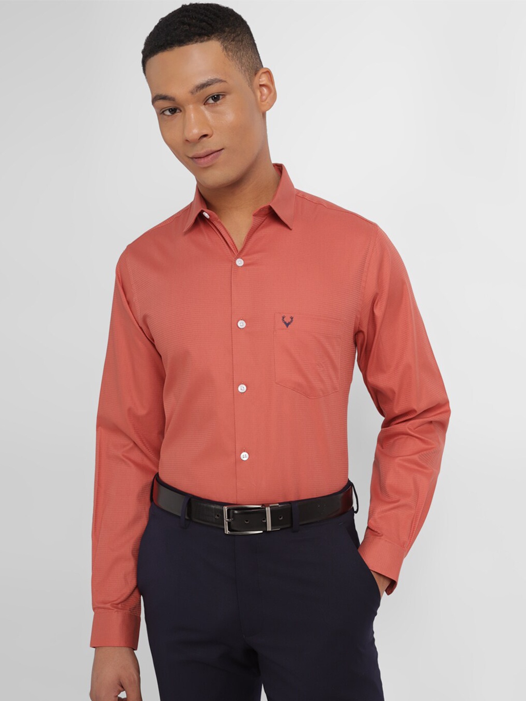 

Allen Solly Textured Self Design Slim Fit Pure Cotton Formal Shirt, Peach
