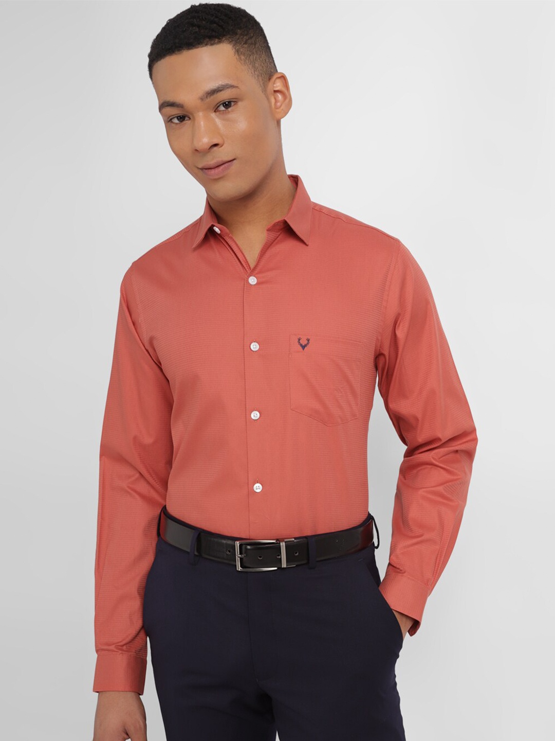 

Allen Solly Textured Self Design Slim Fit Pure Cotton Formal Shirt, Peach