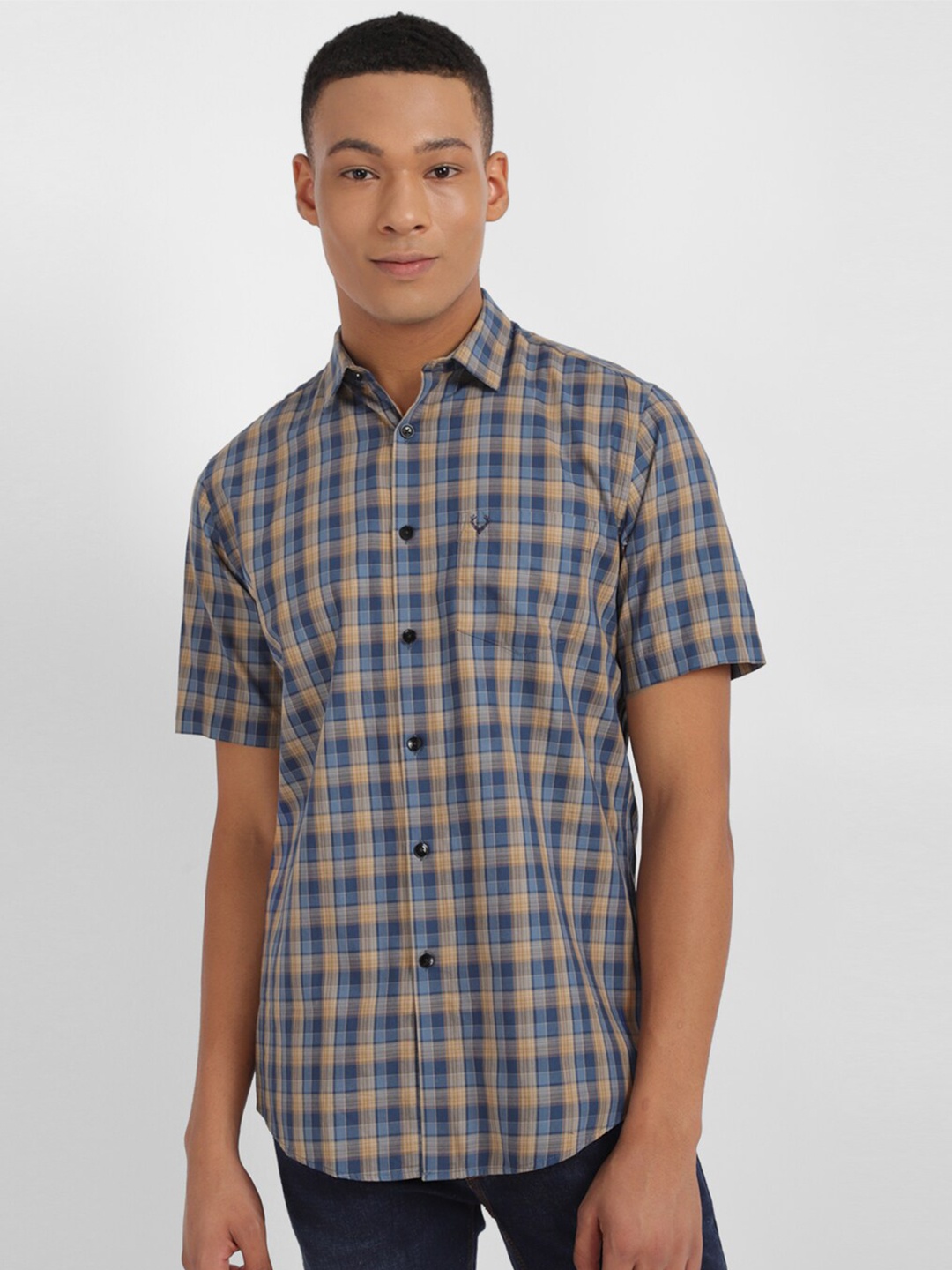 

Allen Solly Slim Fit Tartan Checked Casual Pure Cotton Shirt, Blue