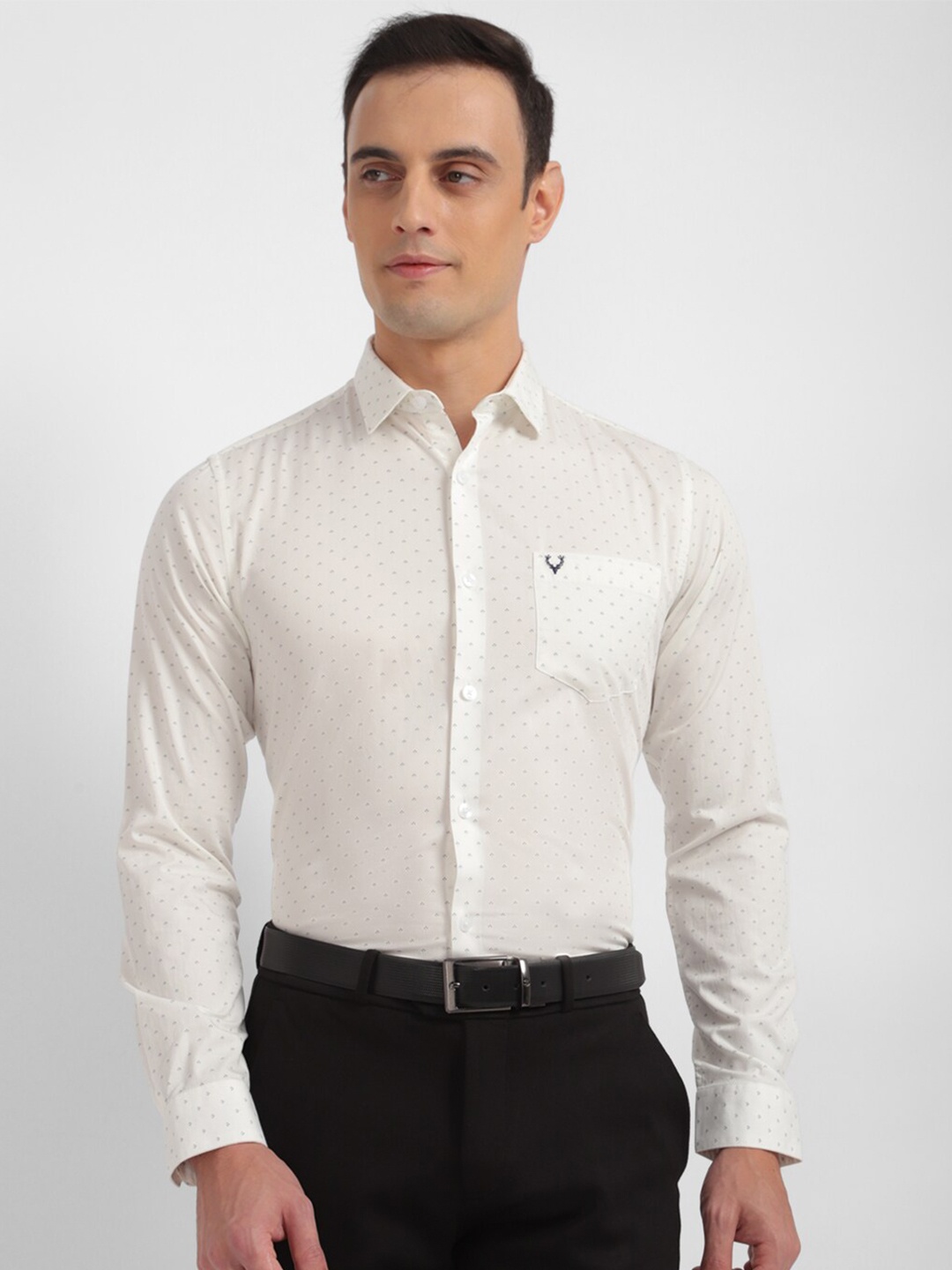 

Allen Solly Spread Collar Slim Fit Micro Printed Formal Pure Cotton Shirt, White