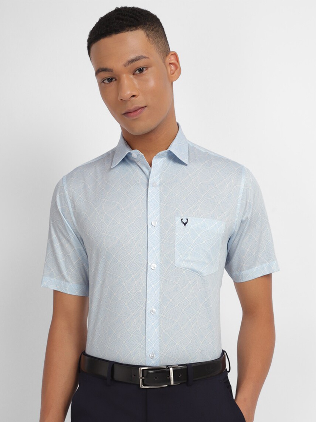 

Allen Solly Spread Collar Slim Fit Abstract Printed Formal Pure Cotton Shirt, Blue