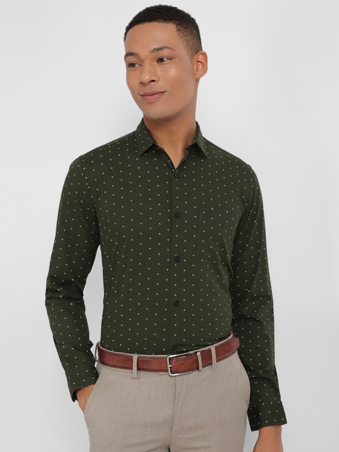 

Allen Solly Micro Ditsy Printed Cotton Slim Fit Formal Shirt, Olive