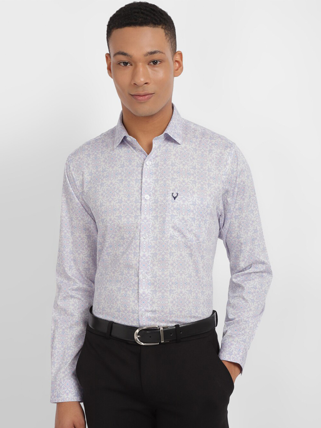 

Allen Solly Slim Fit Ethnic Motifs Printed Spread Collar Pure Cotton Formal Shirt, Grey