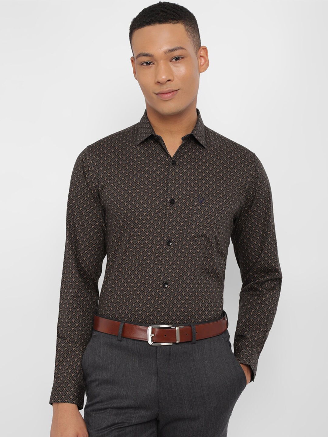 

Allen Solly Geometric Printed Slim Fit Pure Cotton Formal Shirt, Brown