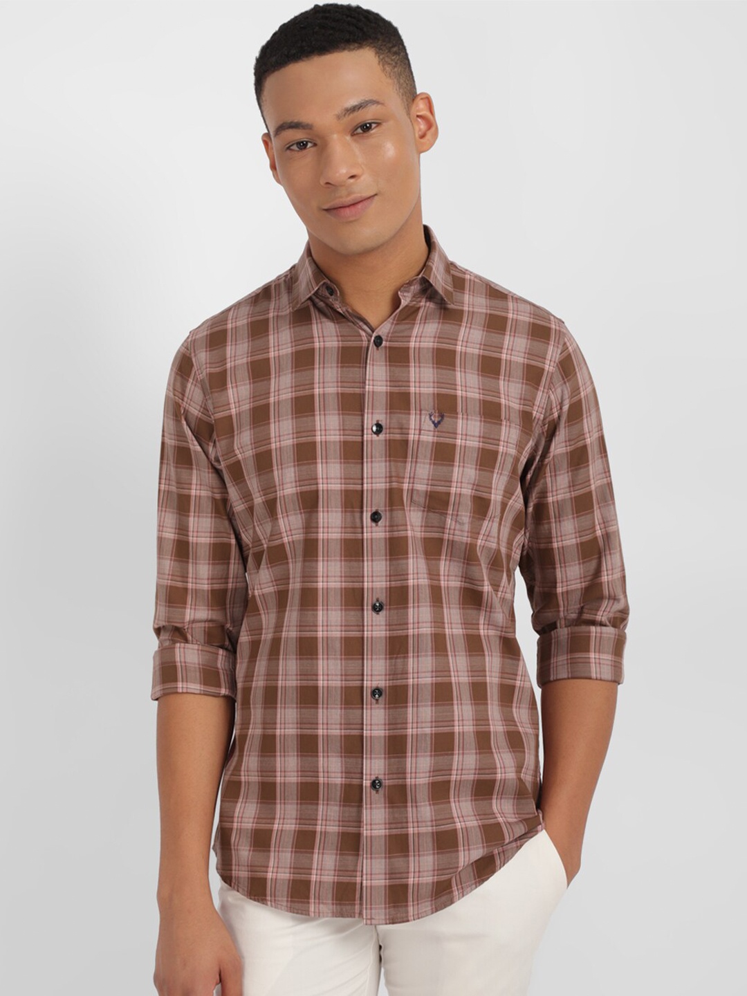 

Allen Solly Slim Fit Tartan Checked Pure Cotton Casual Shirt, Brown