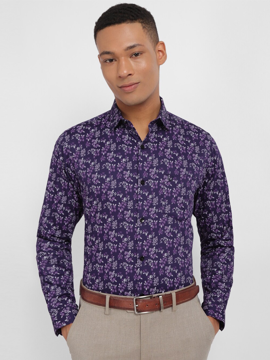 

Allen Solly Slim Fit Floral Printed Pure Cotton Formal Shirt, Purple