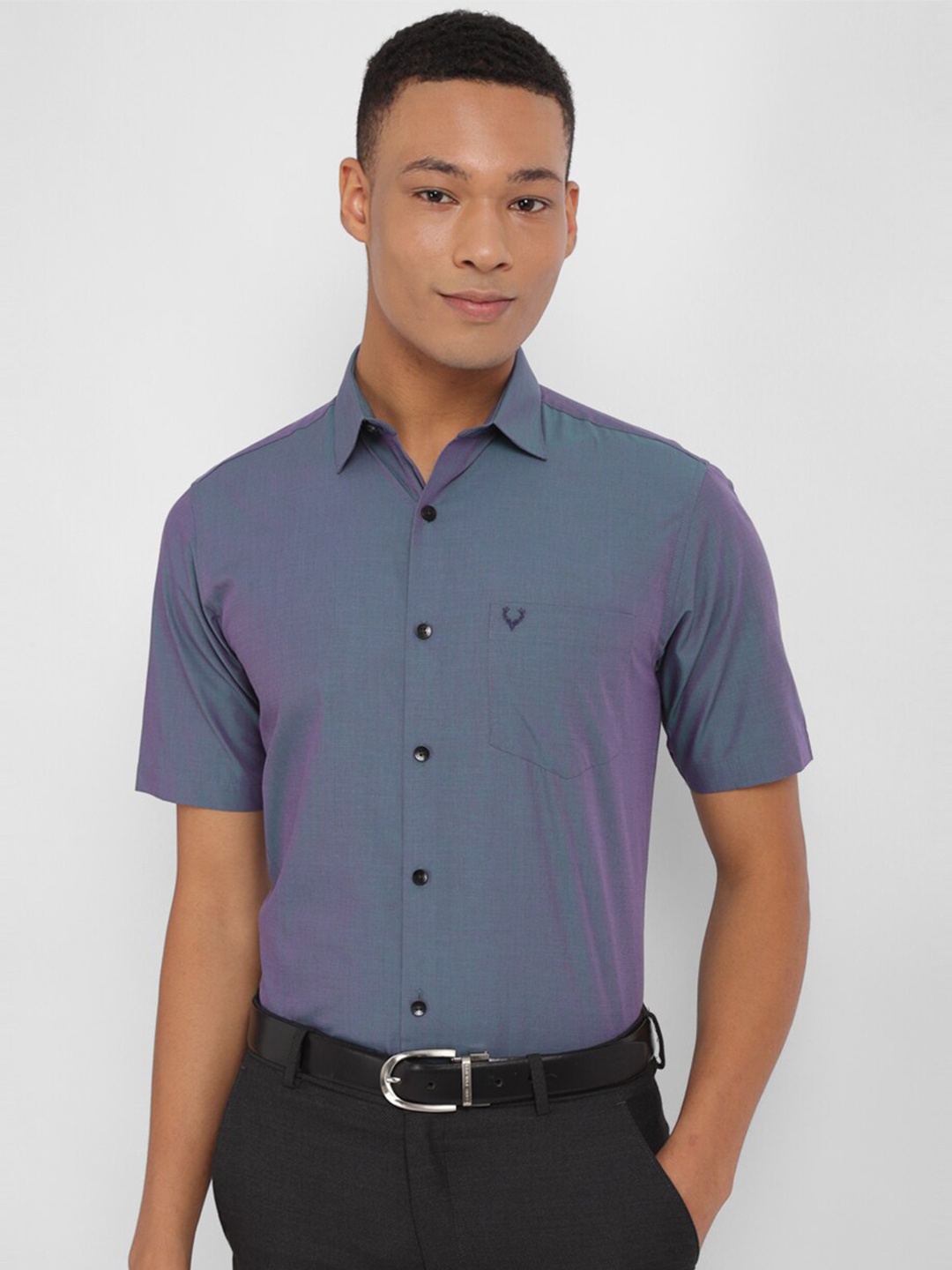 

Allen Solly Textured Self Design Slim Fit Pure Cotton Formal Shirt, Blue