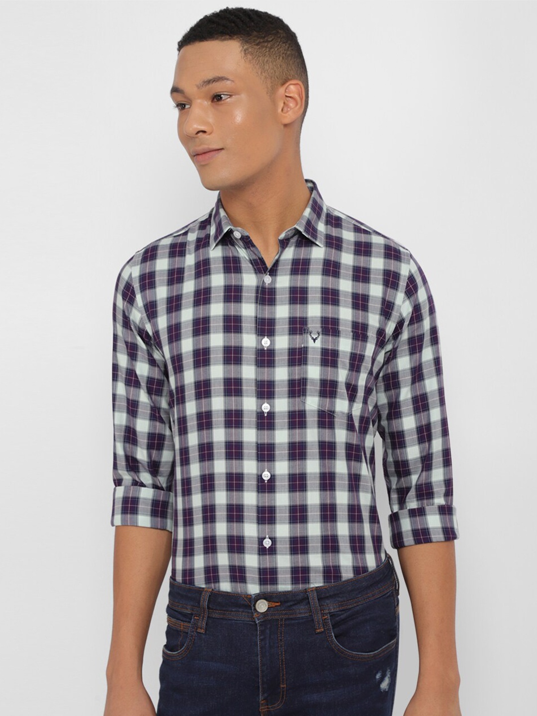 

Allen Solly Spread Collar Slim Fit Checked Casual Pure Cotton Shirt, Purple