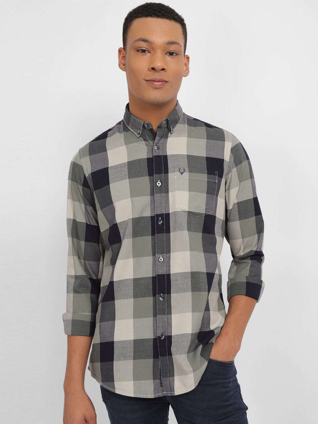

Allen Solly Buffalo Checked Button-Down Collar Casual Pure Cotton Shirt, Grey