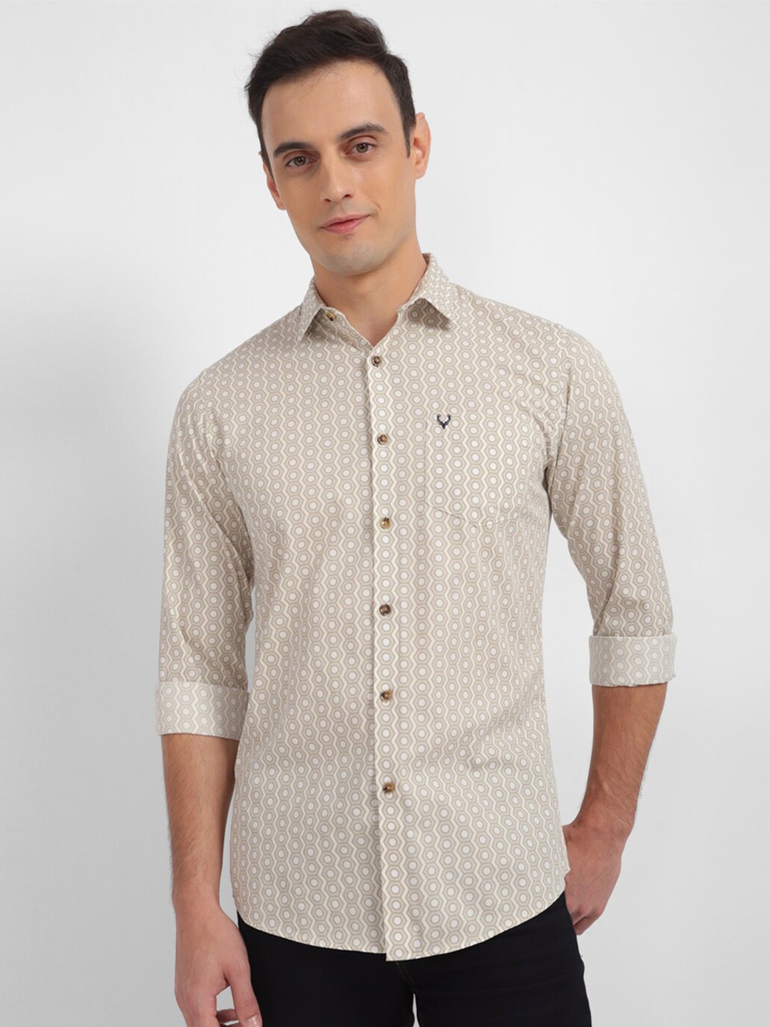 

Allen Solly Geometric Printed Slim Fit Pure Cotton Casual Shirt, Beige