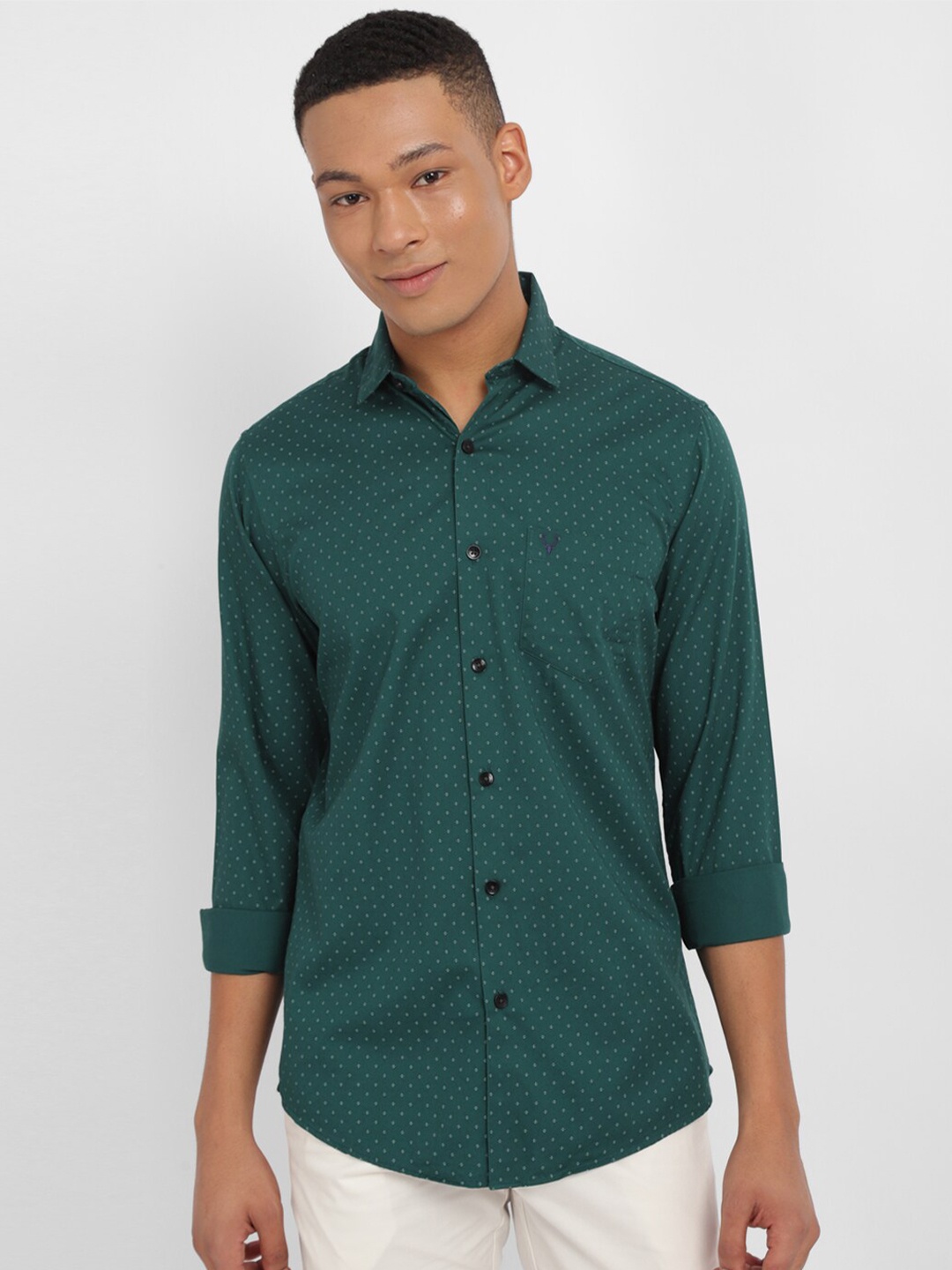 

Allen Solly Micro Ditsy Printed Cotton Slim Fit Casual Shirt, Green