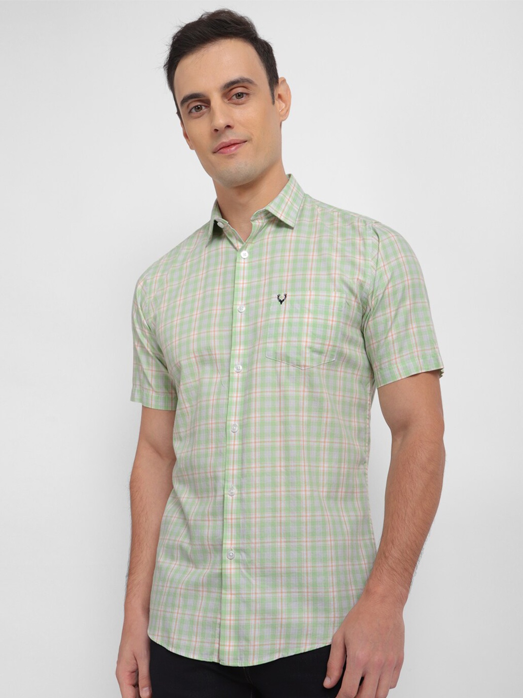 

Allen Solly Checked Slim Fit Classic Cotton Casual Shirt, Green