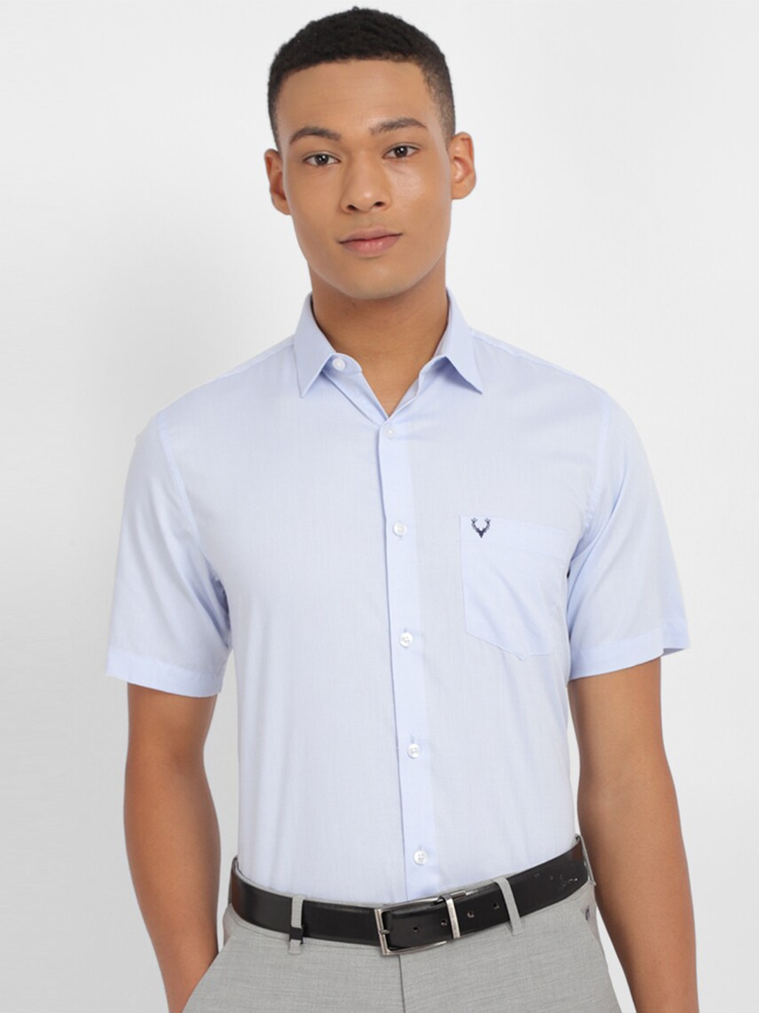 

Allen Solly Slim Fit Short Sleeves Pure Cotton Formal Shirt, Blue