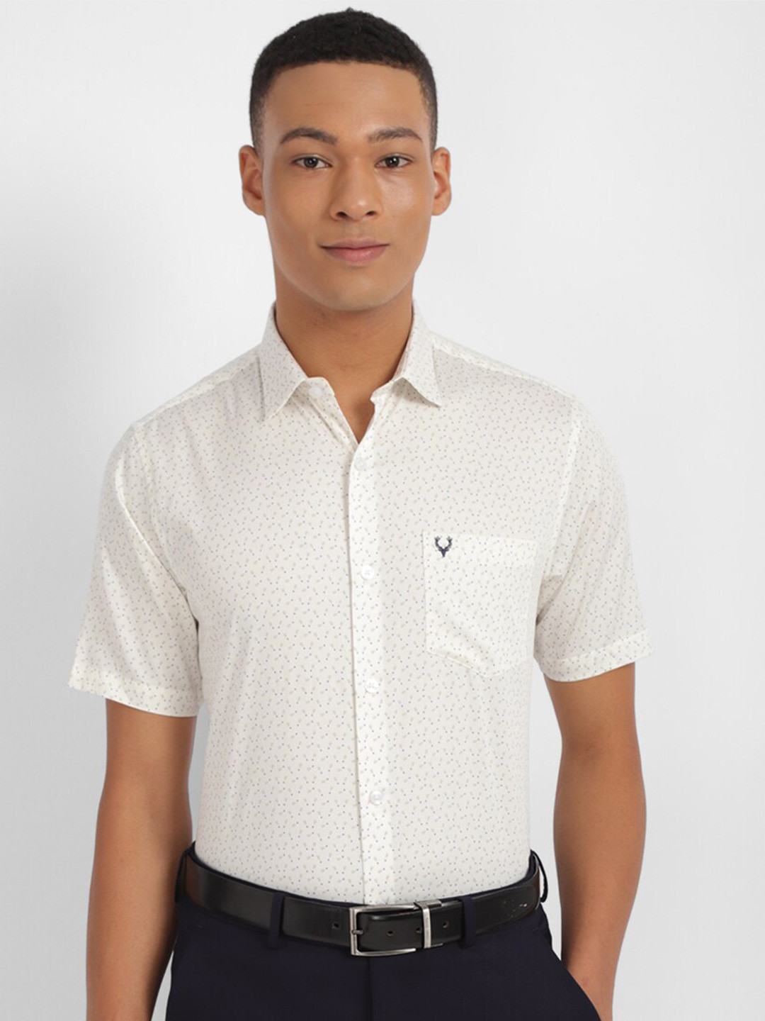 

Allen Solly Spread Collar Slim Fit Micro Printed Formal Pure Cotton Shirt, Cream