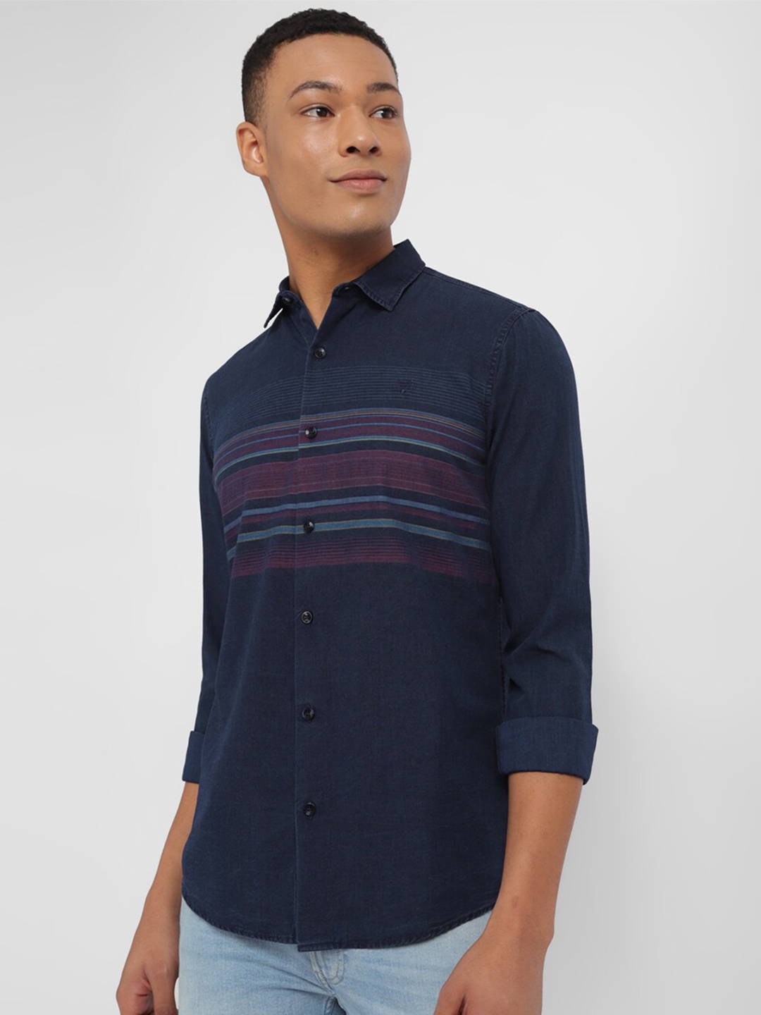 

Allen Solly Striped Pure Cotton Shirt, Navy blue