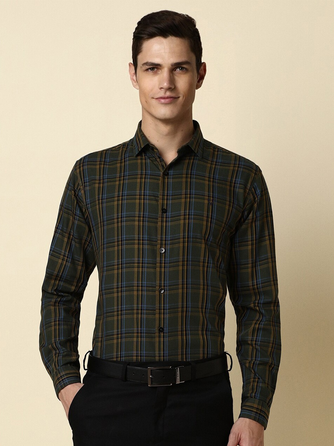 

Allen Solly Slim Fit Tartan Checked Cotton Formal Shirt, Olive