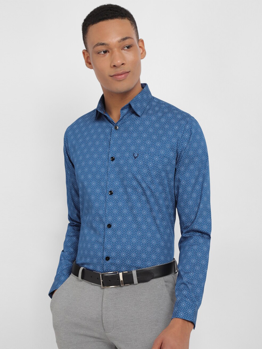 

Allen Solly Printed Slim Fit Classic Cotton Formal Shirt, Blue