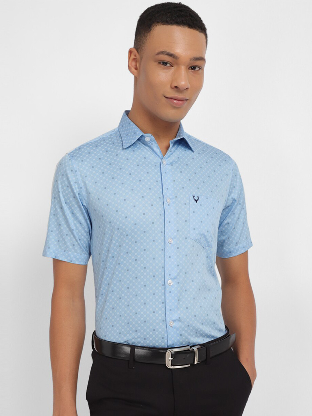 

Allen Solly Slim Fit Micro Ditsy Printed Spread Collar Short Sleeves Cotton Formal Shirt, Blue