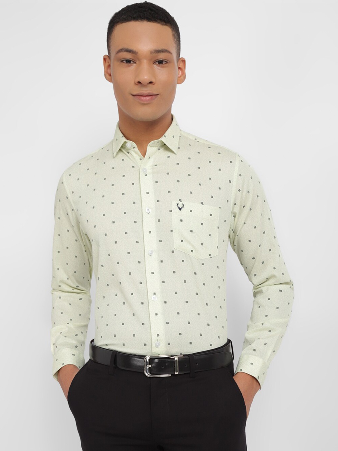 

Allen Solly Men Slim Fit Micro Ditsy Printed Pure Cotton Formal Shirt, Green