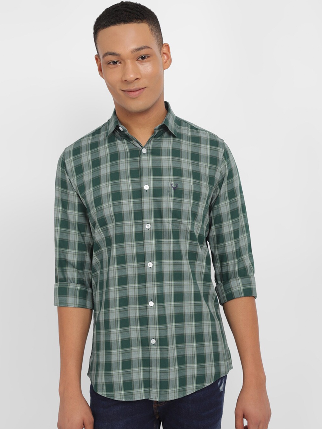 

Allen Solly Checked Slim Fit Pure Cotton Casual Shirt, Green