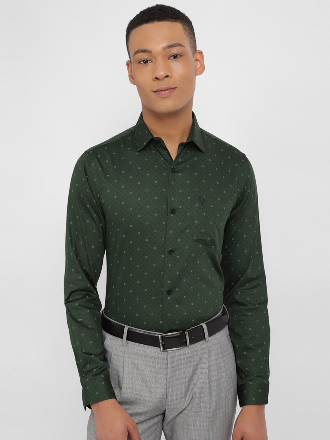 

Allen Solly Printed Slim Fit Classic Cotton Formal Shirt, Green