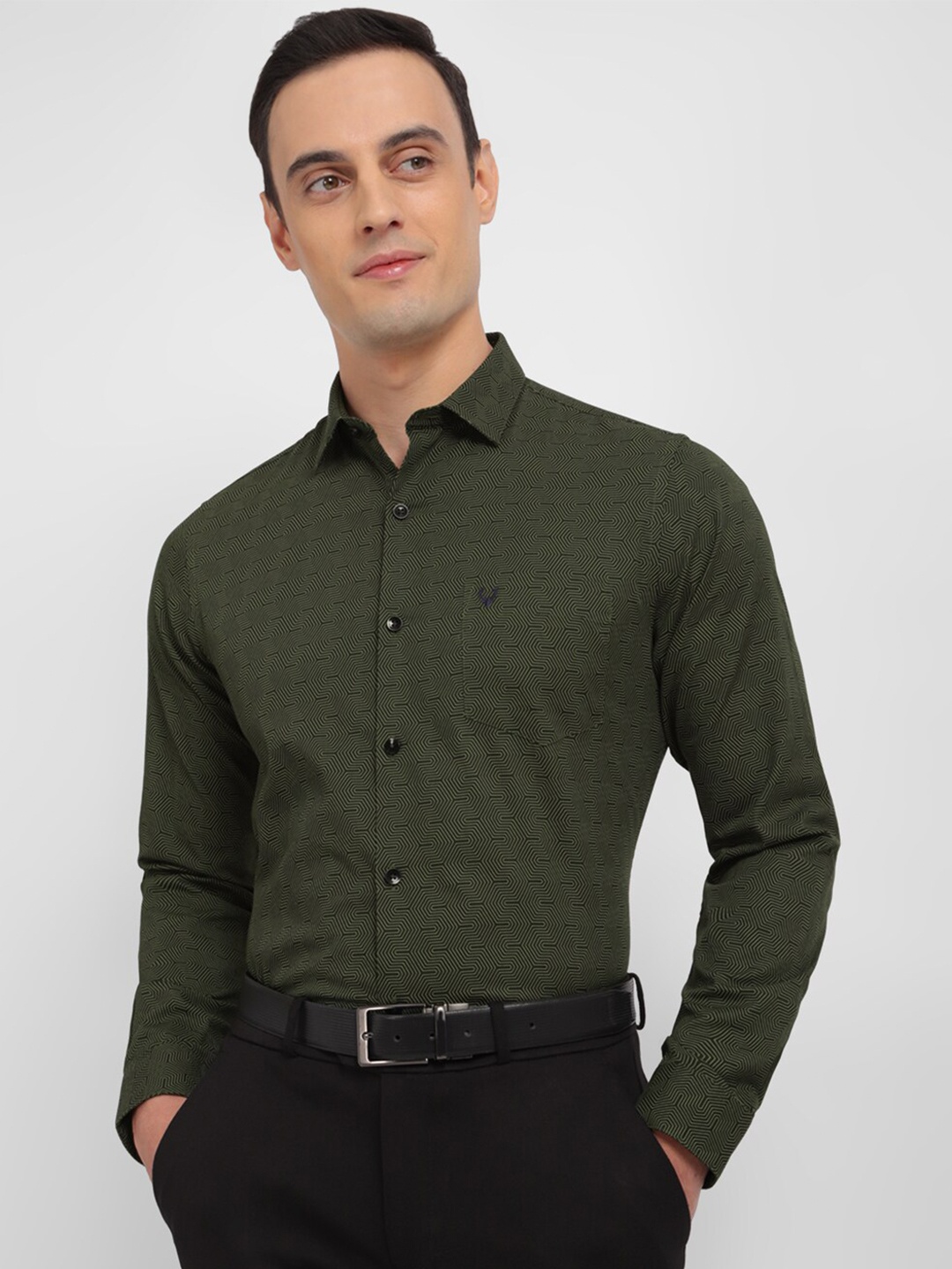 

Allen Solly Slim Fit Printed Pure Cotton Formal Shirt, Olive