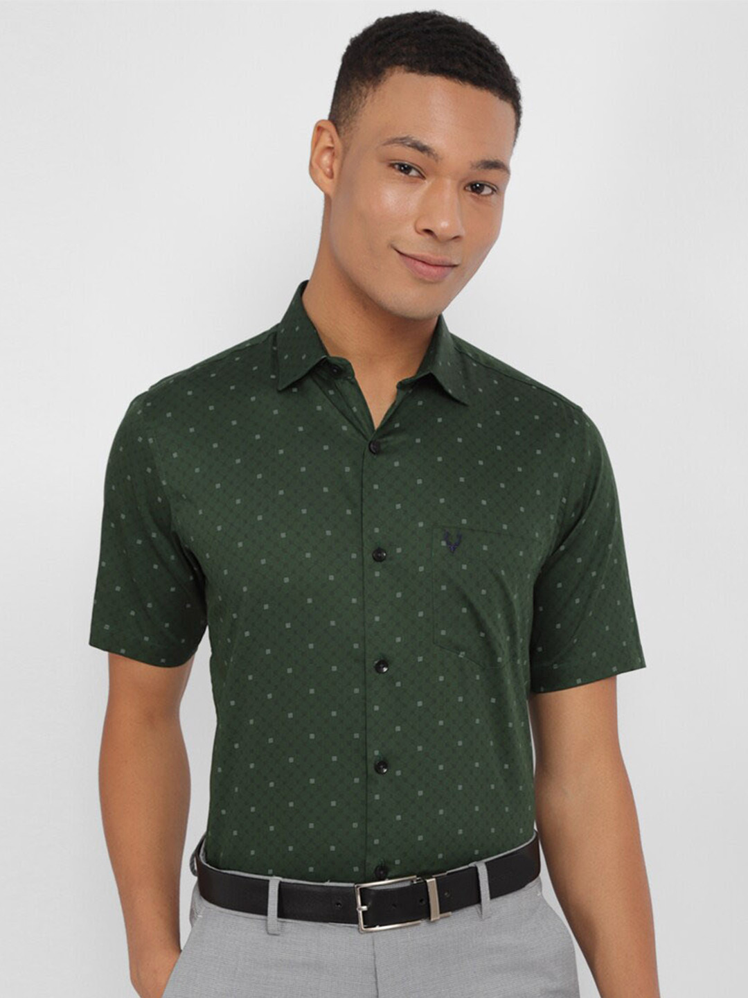 

Allen Solly Printed Slim Fit Classic Cotton Formal Shirt, Green