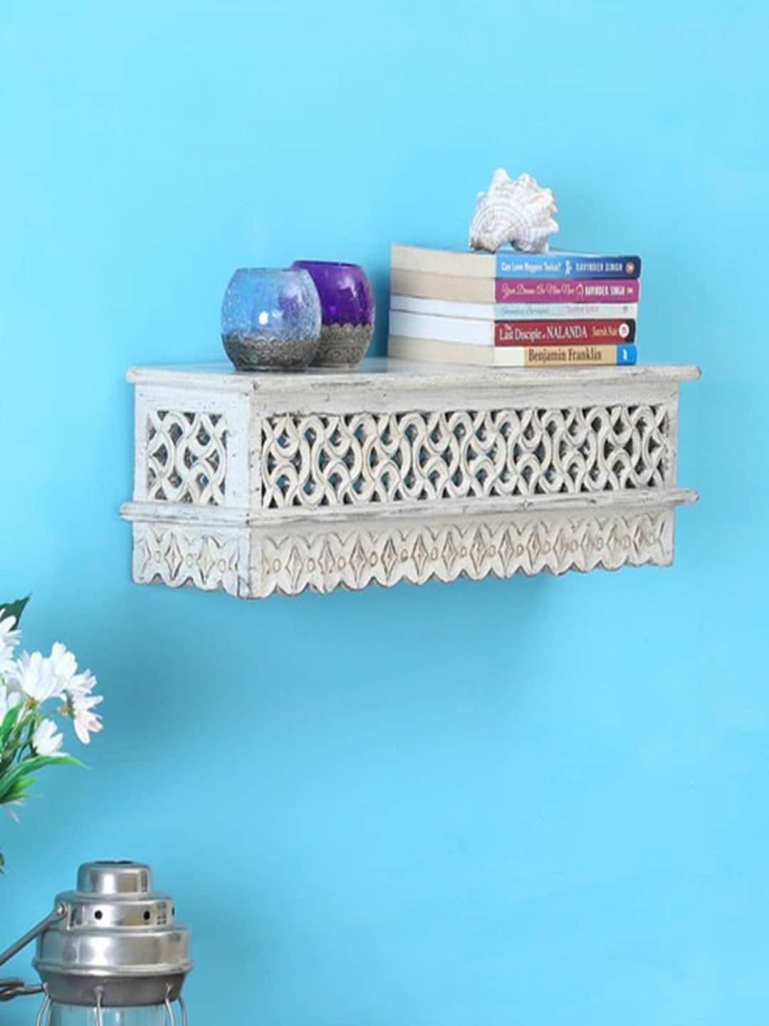 

Artisans Rose Emir White Textured Decorative Wooden Wall Shelf