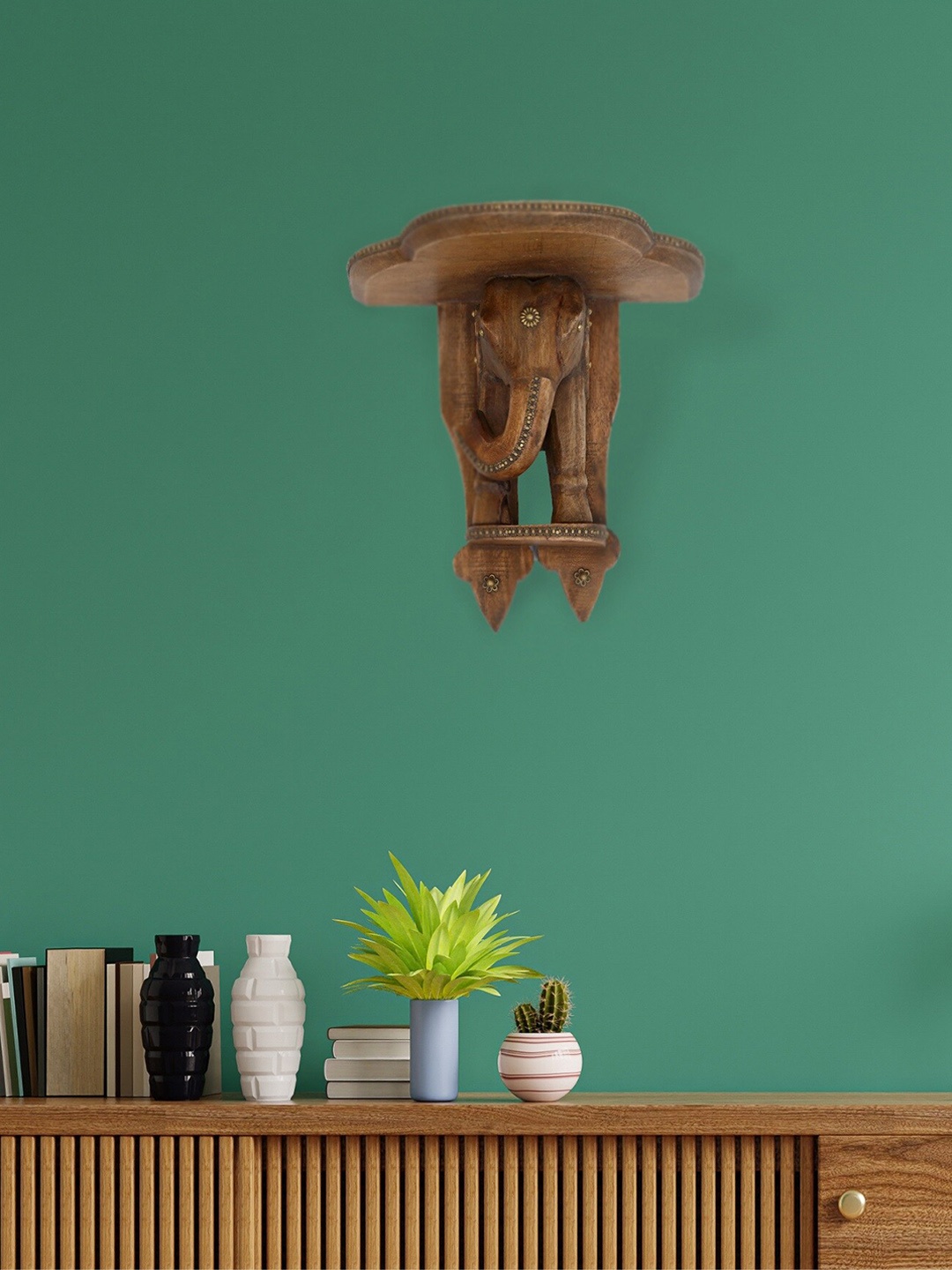 

Artisans Rose Brown Elephant Decorative Wooden Wall Shelf