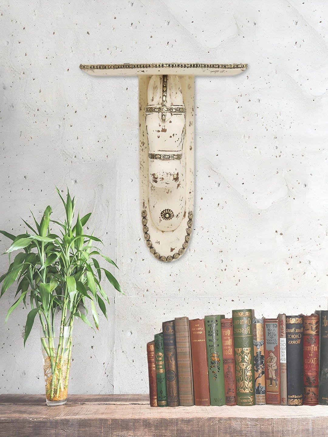 

Artisans Rose Bira Cream Colored Textured Decorative Wooden Wall Shelf