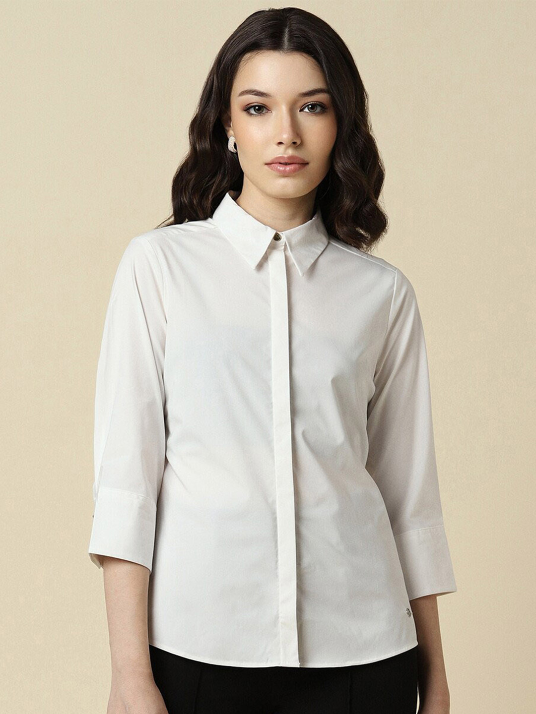 

Allen Solly Woman Spread Collar Three-Quarter Sleeves Formal Shirt, White