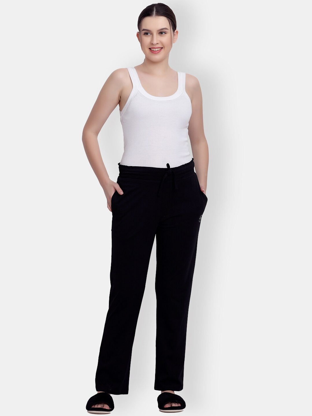 

MAYSIXTY Women Mid-Rise Straight Lounge Pants, Black
