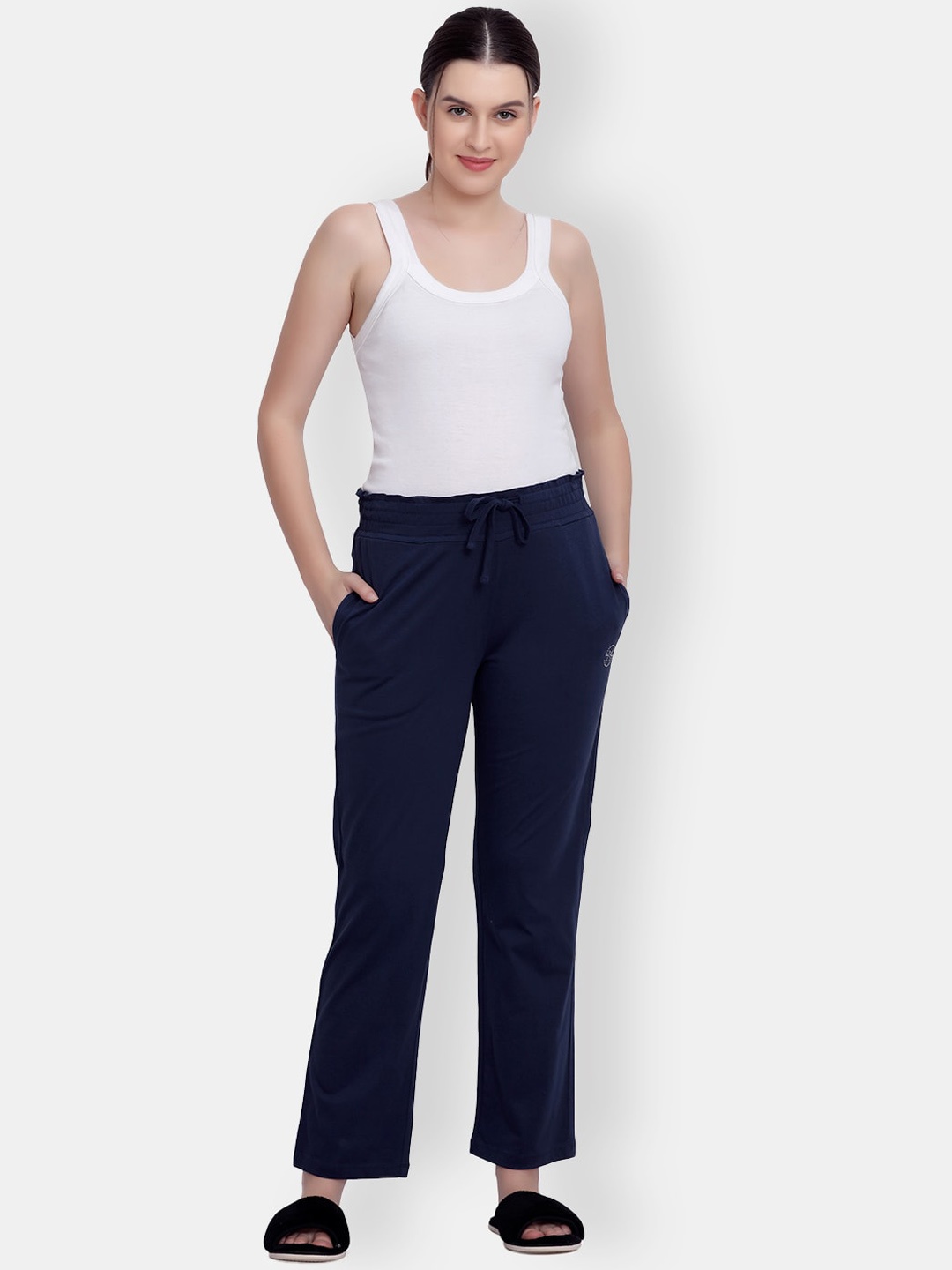 

MAYSIXTY Women Mid-Rise Straight Lounge Pants, Navy blue