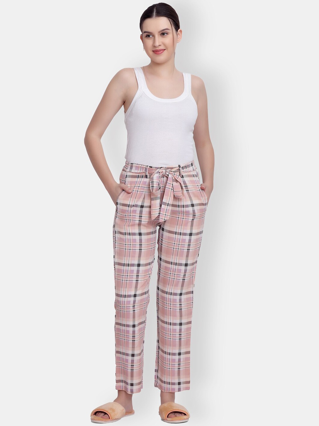 

MAYSIXTY Women Checked Straight-Leg Lounge Pant, Coral