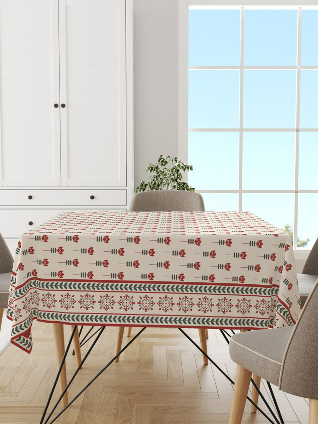 

Astitva Cream-Coloured & Red Printed Pure Cotton 8 Seater Table Covers