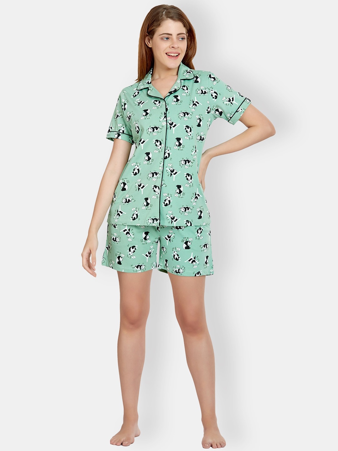 

MAYSIXTY Conversational Printed Pure Cotton Night suit, Green