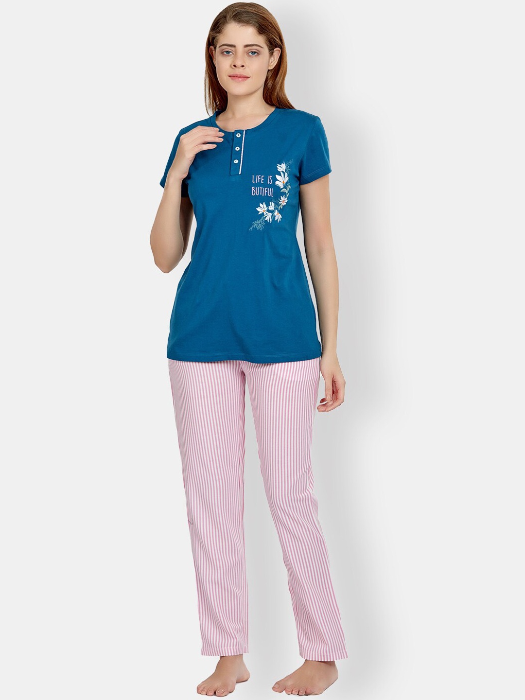 

MAYSIXTY Pure Cotton Night suit, Navy blue